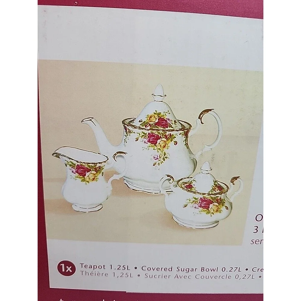 Royal Albert Old Country Roses 5 Cup Teapot, Creamer, & Sugar Bowl 3 Pc Set NIB